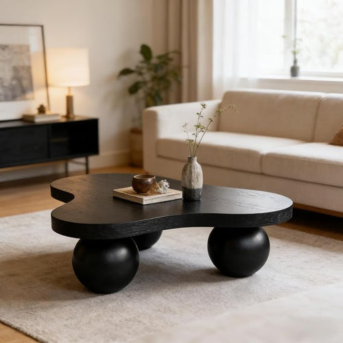 46" Cloud Coffee Table with 3 Ball Legs, Modern Irregular Center Table by BSYEIO
