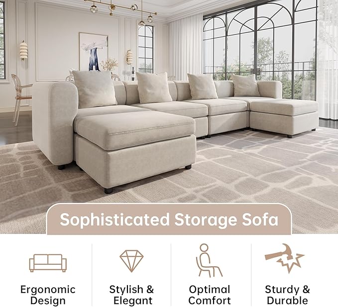 Guyii Velvet Sectional Sofa, Oversized 9-Seater U-Shaped Convertible Couch - Image 7