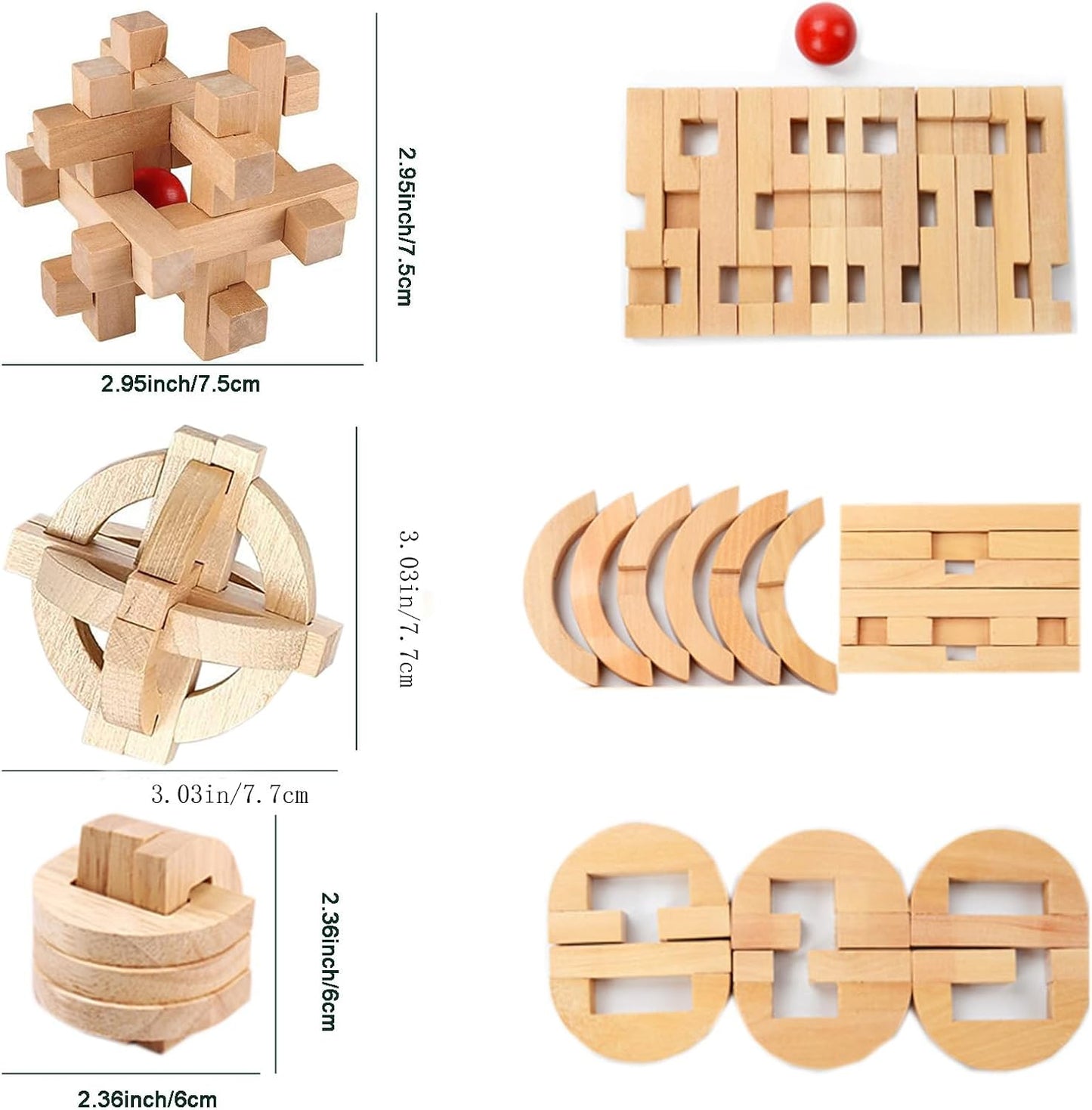 Arlai 12 pcs Wooden Brain Teaser Puzzle and Metal 3D Unlock Interlocking Jigsaw Educational Toy for Kids and Adults Brain Games Durable Easy to Assemble Birthday Gifts Educational Toys