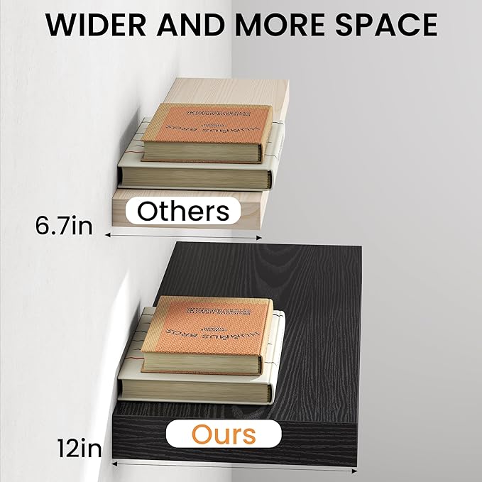 32Inch Black Floating Shelves for Wall, 12 Inch Deep Shelves for Bedroom - Image 5