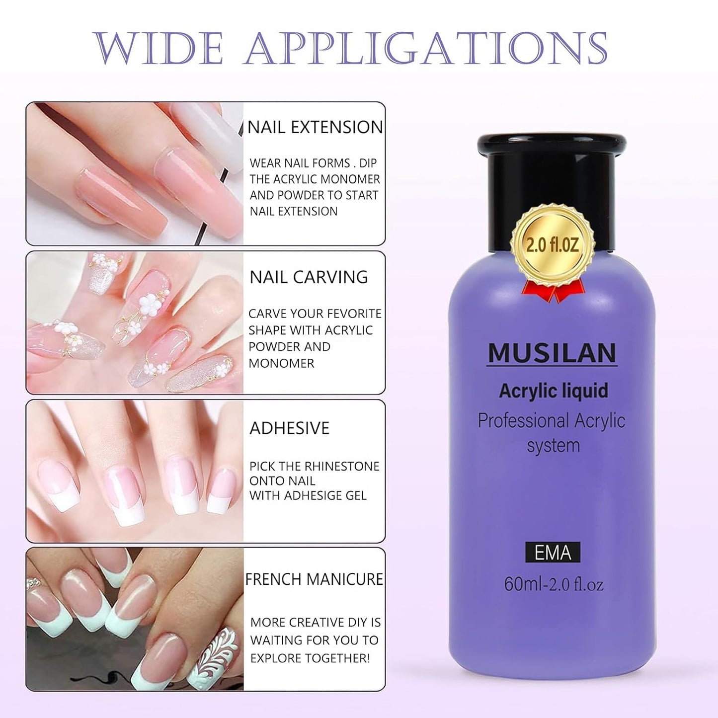 Monomer Acrylic Nail Liquid 6oz for Acrylic Powder - Professional 180ml Monomer Nail Liquid Powder Extension 3D Nail Art - MMA Free,Quick Dry Time,Non-Yellowing