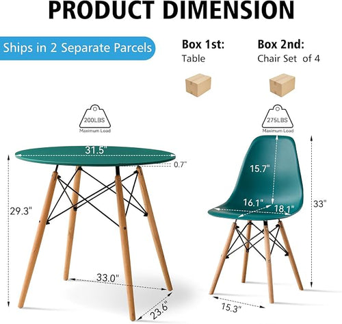 5-Piece Round Dining Table Set, Small 31.5" Kitchen Table Chairs Set of 4 Space - Image 2