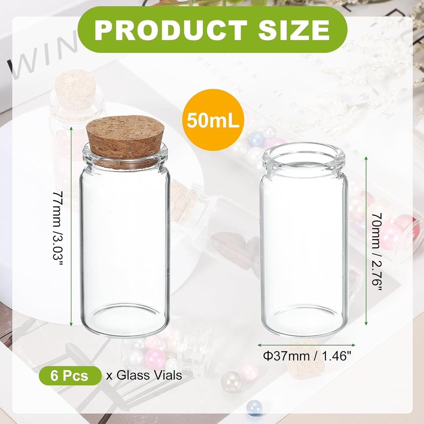 uxcell 6Pcs Mini Glass Bottles with Cork Stoppers, 50ml Small Clear Bottles Glass Empty Jars Vials for DIY Crafts Party Wedding Decor Favors