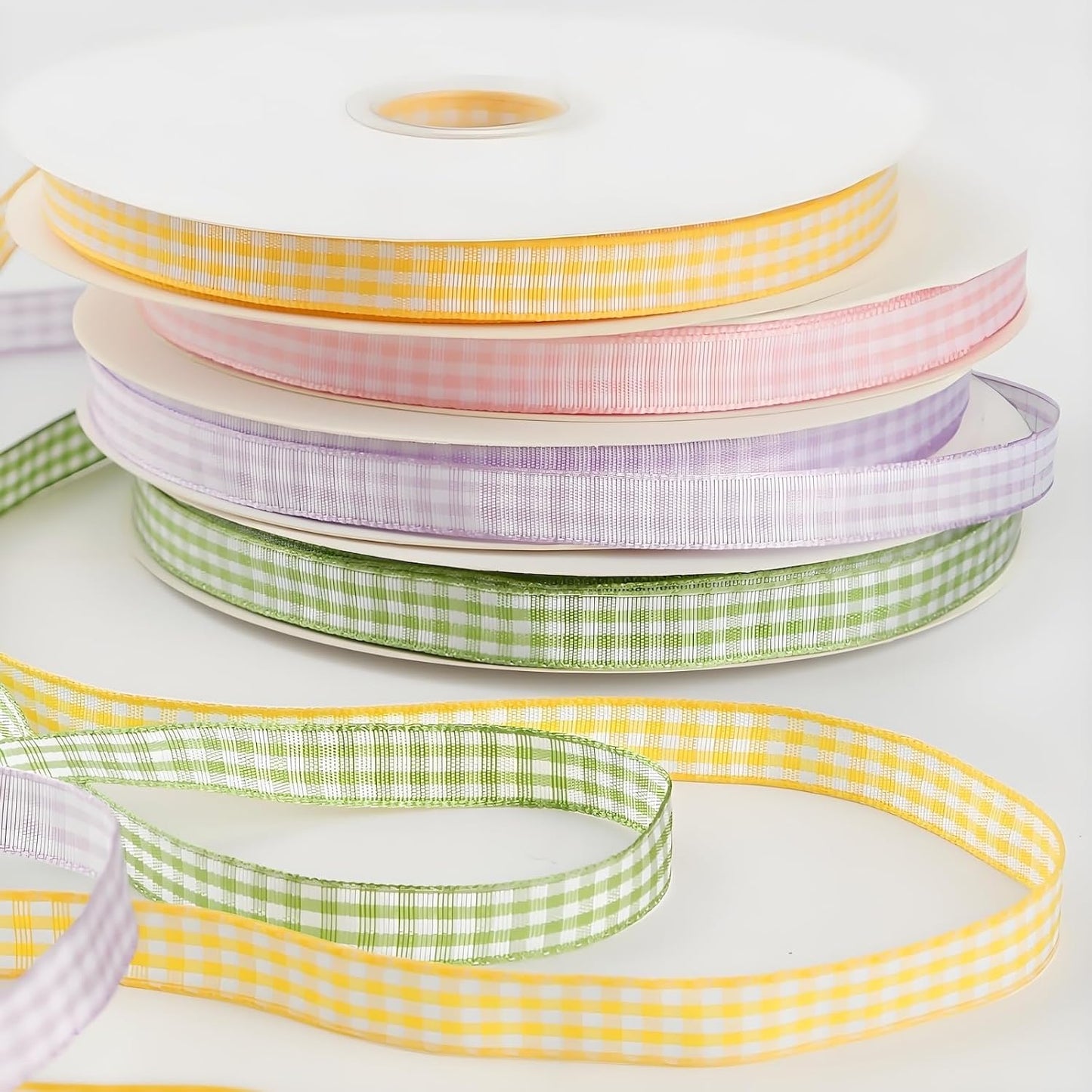 Classic Gingham Checkered Ribbon, Assorted Colors Premium Polyster Plaid Checkered Craft Ribbon for Gift Wrapping, DIY Projects, Hair Bows,Scrapbooking & Party Decor (Red, 3/8x50Yd)