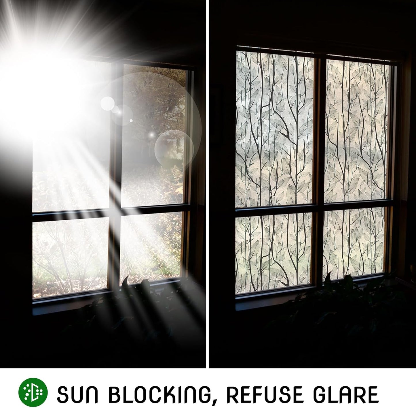 DKTIE Window Film Privacy with Installation Tools, Decorative Stained Glass Window Clings for Home, Static Cling Window Sticker for Front Door, Bathroom, Glass Door (Dark Green, 35.4'' x 118.1'')