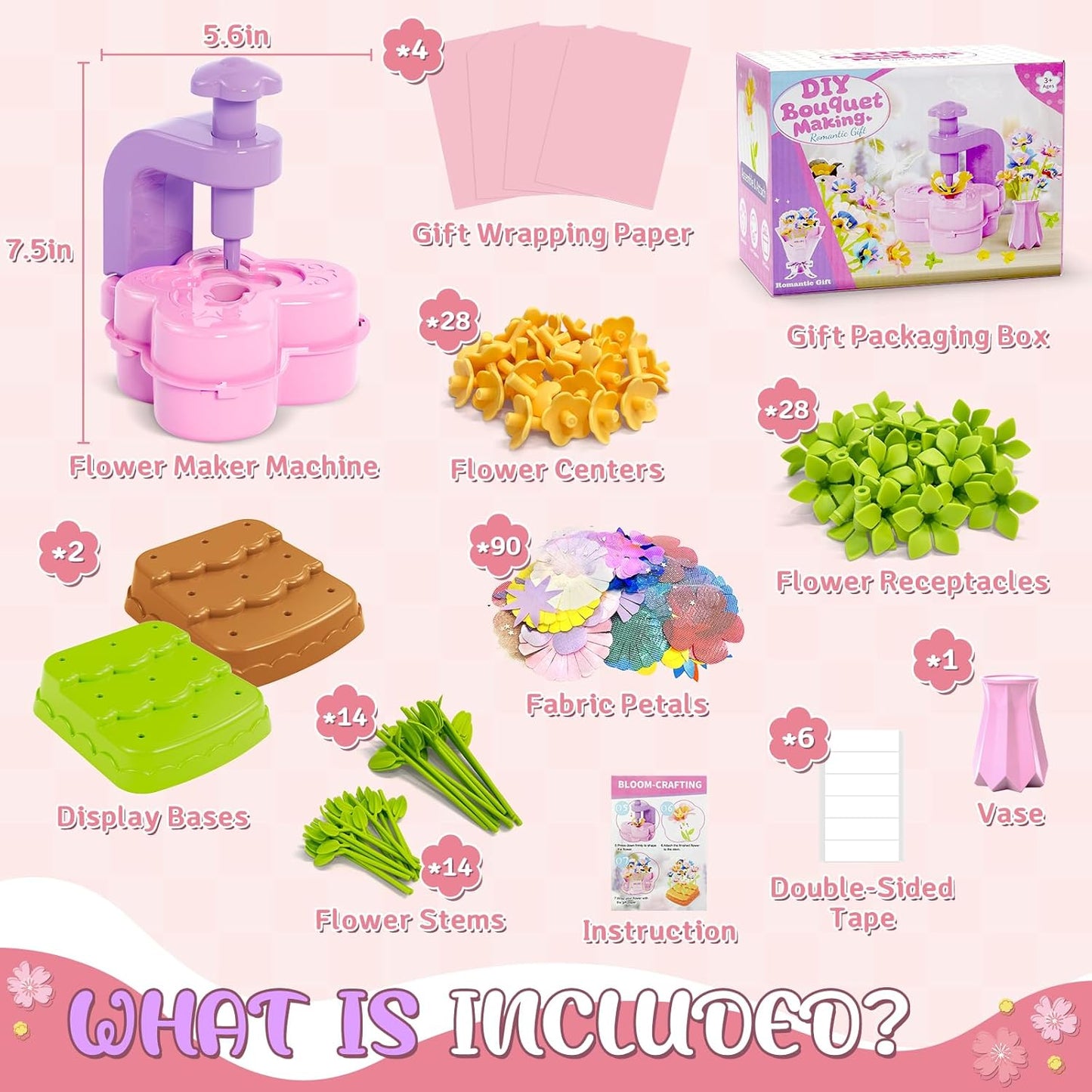 Fabric Flower Bouquets Toys – Mess-Free Flower Crafts for Kids & DIY Arts and Kid Crafts for Ages 3 4 5 6 7 8 9+, No Glue Needed, Fun Early Educational STEM Gift for Birthdays, Christmas, Holidays