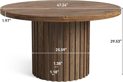 47" Solid Wood Dining Table for 4-6, Farmhouse Round Kitchen Table - Image 2
