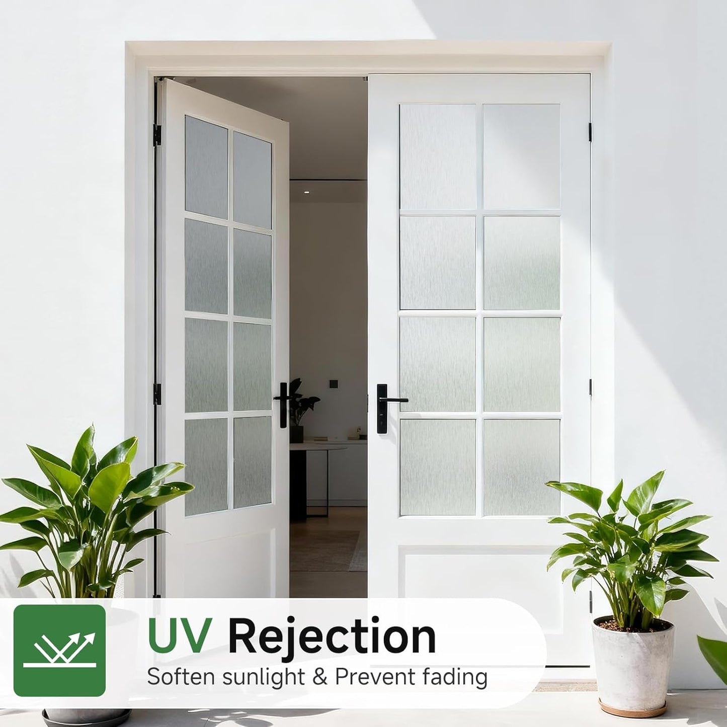 Borsky Frosted Glass Window Film - Static Cling, 96% UV Blocking Non-Adhesive Privacy Window Film, Removable Window Cling with Day & Night Privacy for Bathroom Home Office, 35.4 x 157.4 Inches, Pure