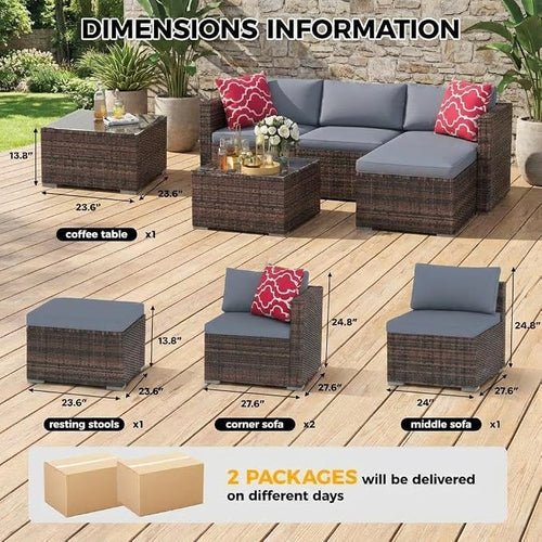5 PCS Outdoor Sectional Sofa Set, Outdoor Patio Set Sectional Sofa, All-Weather - Image 2