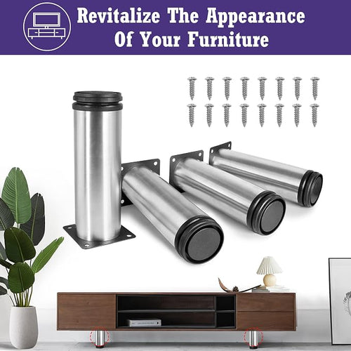 7 Inch Metal Furniture Legs Stainless Steel Adjustable Legs Silver Metal Legs - Image 2