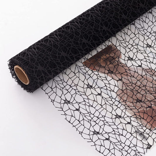 Korean Jacquard Net Mesh Openwork Floral Wrapping Paper 1 Roll Florist Supplies Flower Bouquet Wrapping Paper Floral Supplies for Fresh Flowers, 50cm x 5 Yard (Black)