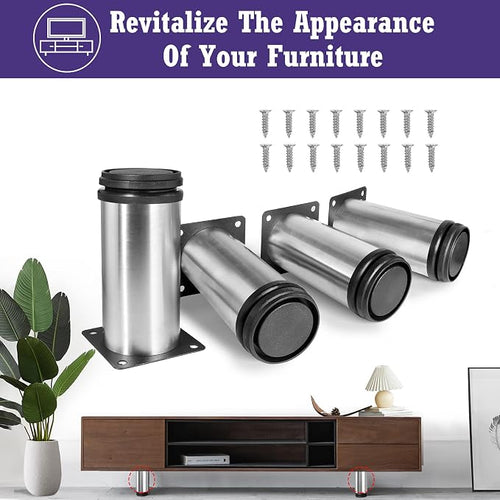 5 Inch Metal Furniture Legs Stainless Steel Adjustable Legs Silver Metal Legs - Image 2