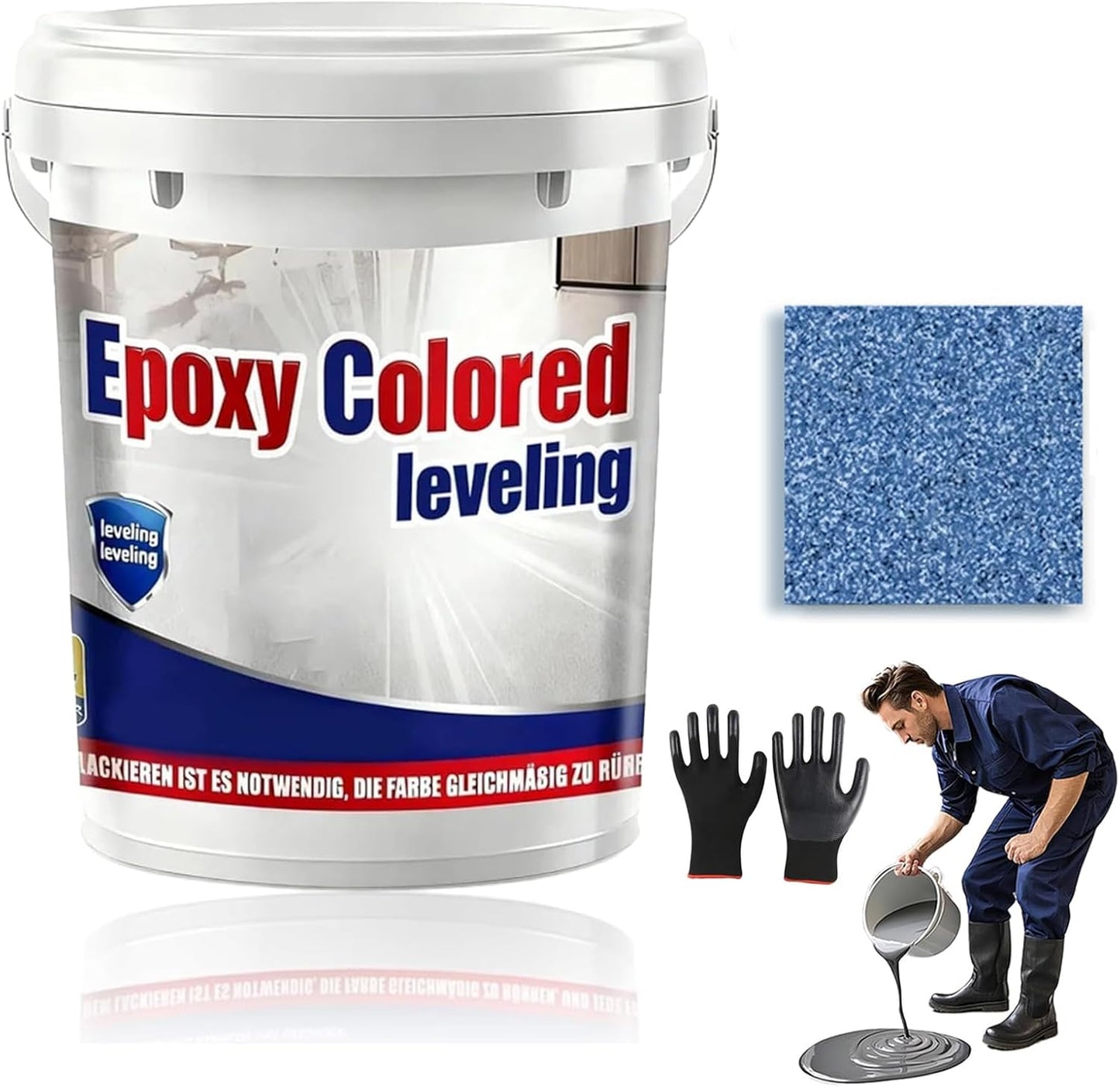 Epoxy Floor Paint, Epoxy Colored Sand Floor Paint, High-Gloss Marble Effect Self-Leveling Coating, Waterproof, Non-Slip, Ultra-Durable for Garage, Basement, Wood Floors (Sapphire Blue,4.4 lb)