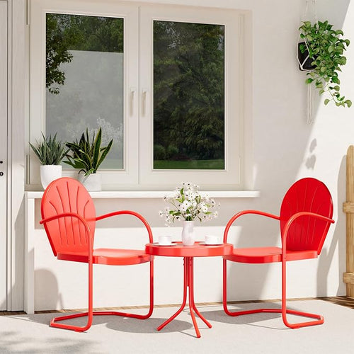 3 Piece Bistro Set, Anti-Rust Table and Chairs Set of 2, Waterproof Retro Metal by RICNOD