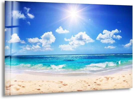 My Photostation.com 30Wx24H'' Summer Beach Landscape Glass Wall ArtTempered Glass Printing Wall Decor Large Wall Art Wall Hangings