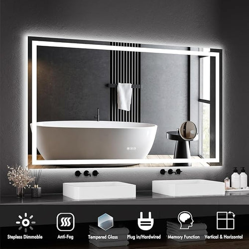 60 x 36 Inch Smart LED Bathroom Mirror，Dimmable Front + Backlit Illumination - Image 2