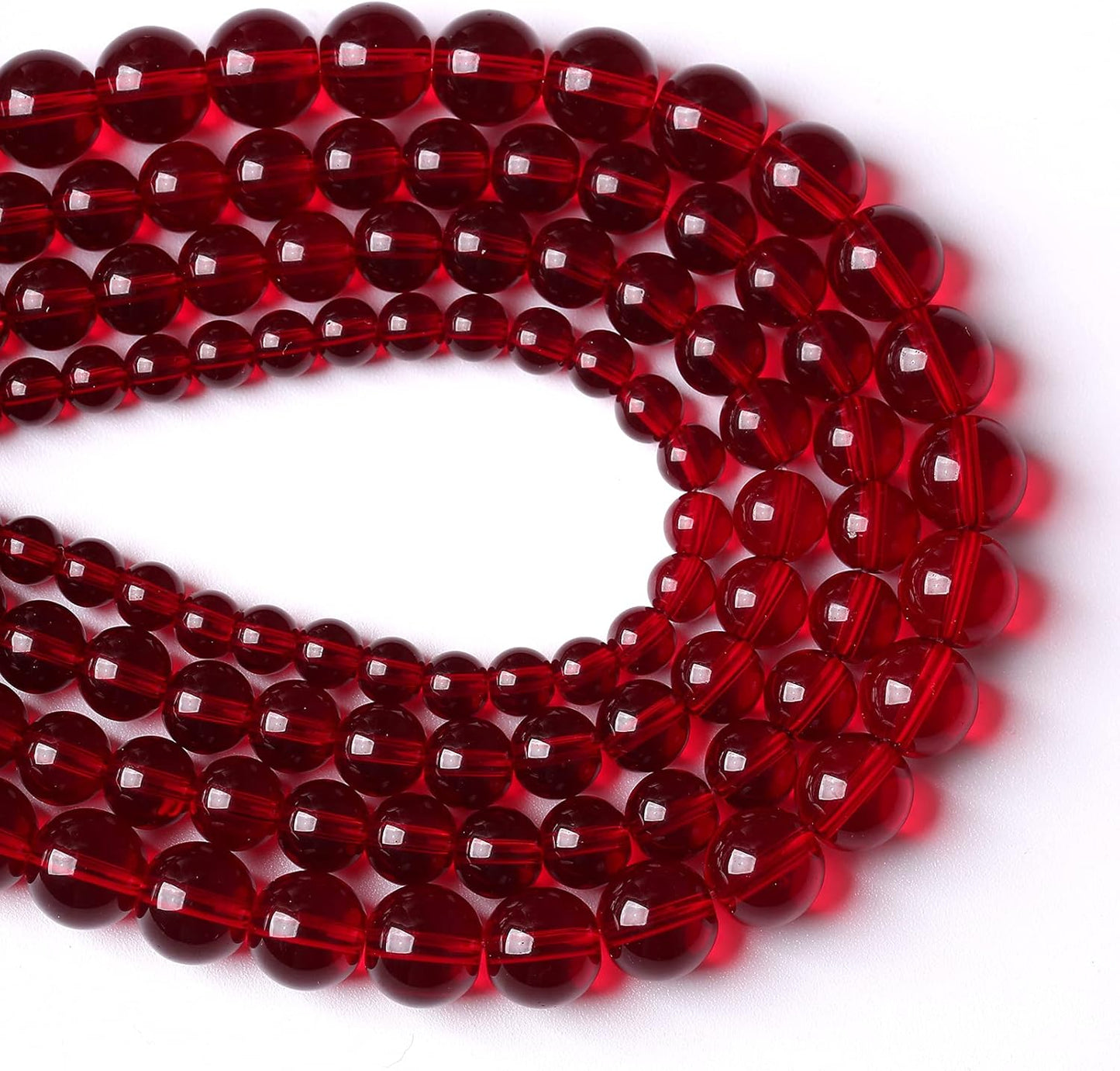 80pcs 10mm Smooth Garnet Red Glass Crystal Round Loose BeadsFor Jewelry Making DIY Bracelet Necklace Accessories 32" 2 Strand