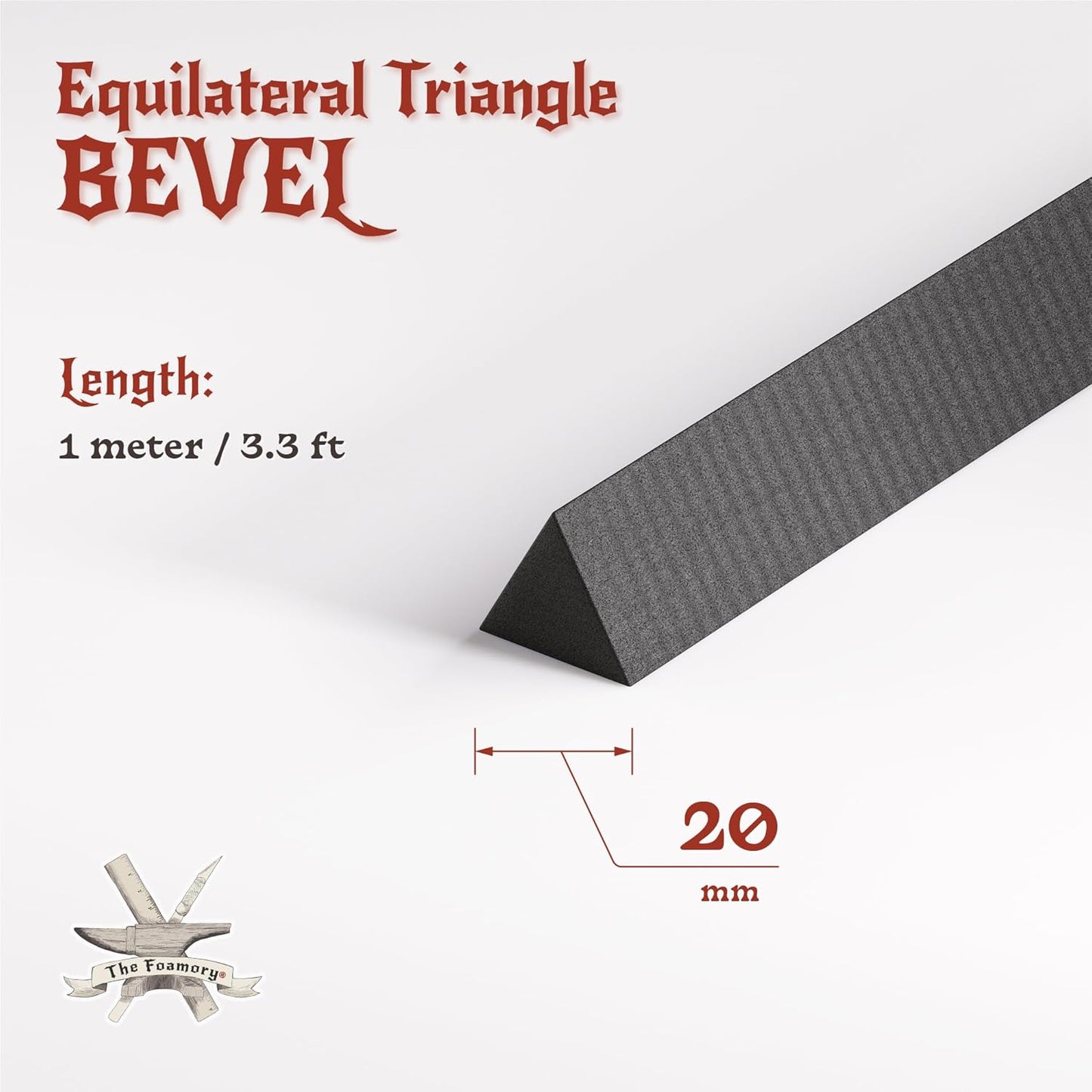 The Foamory's Instant Edge EVA Foam Pre Cut Equilateral Triangle Bevel. 5-30mm x 1M Black EVA Beveled Trim Save Time on Cosplay, Costume Edging and Armor Detail. High Density 85kg/m³ Craft Foam Dowel