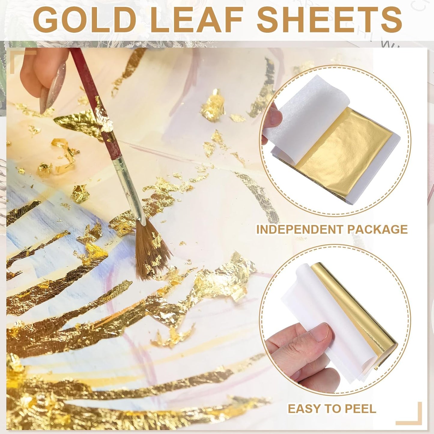 PATIKIL Gold Leaf Sheets for Art 3.7" x 3.4", 100 Pcs Gold Foil Sheet Metallic Leaf Papers for DIY Crafts Resin Furniture Nails Paintings Home Decoration, Black