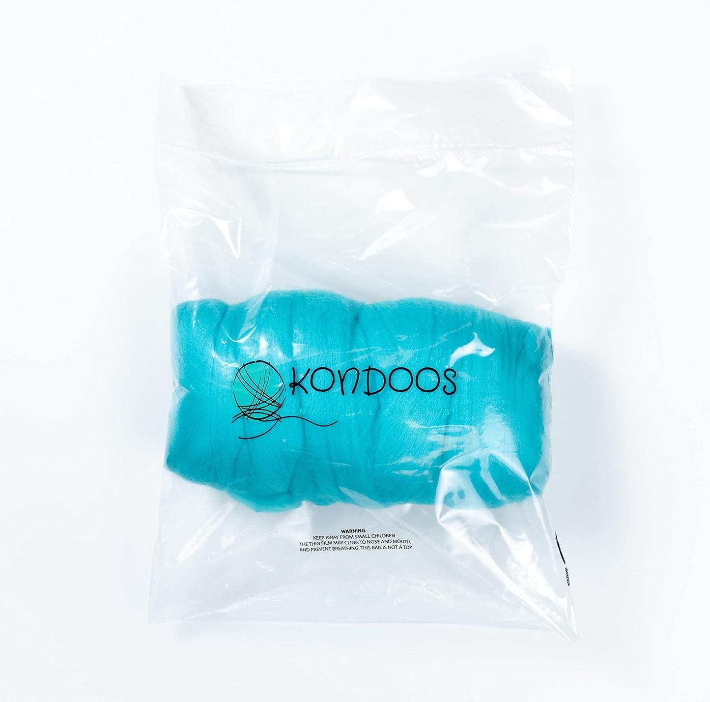 Kondoos Colored Natural Wool roving, 1 lb. Best Wool for Needle Felting, Wet Felting, handcrafts and Spinning. (Cyan, 1 lb)