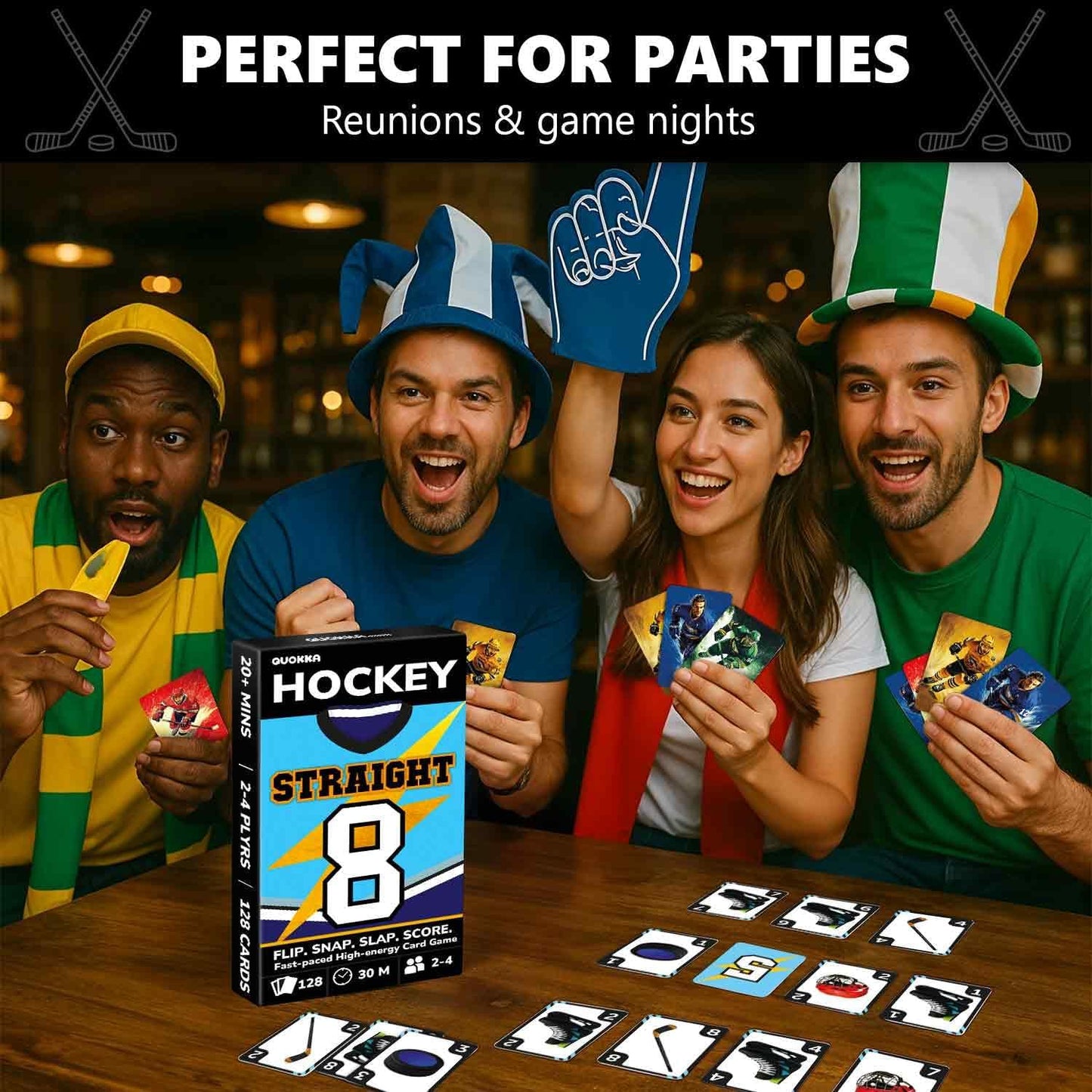 QUOKKA American Hockey Fast-Paced Card Game for Kids & Adults – 128 Cards & Easy Rules – Quick & Fun Matching Game – 2-4 Players – Ages 8+ – Perfect for Family Games Night, Travel and Parties