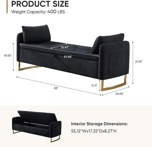 65" Storage Ottoman Bench, Chenille Storage Bench - Image 2