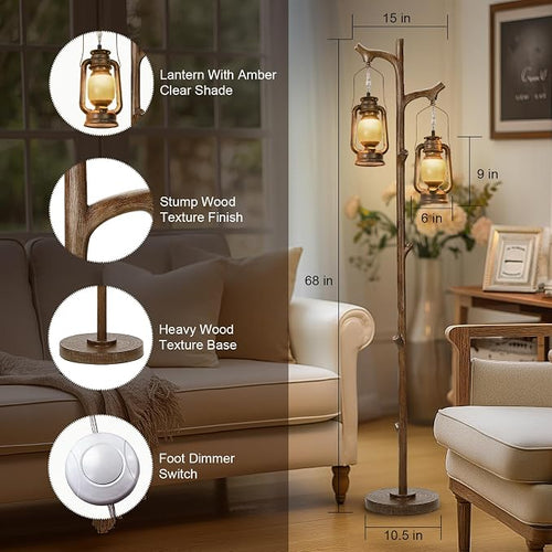 68" Rustic Farmhouse Tree Trunk Floor Lamp Country Brown Finish Wood Vintage - Image 2