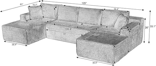 125" Modular Sectional Sleeper Sofa, Boneless Cloud Couch - Image 2