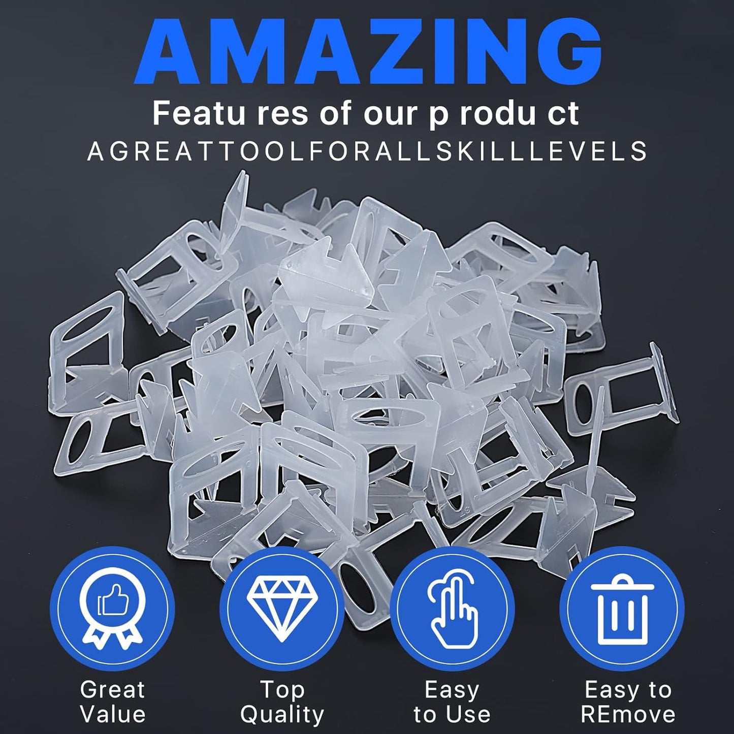 1100 Pcs Tile Leveling System Clips 1/32" (1.0mm) for Ceramic Tile and Stone Installation - DIY Tile Leveler Spacers Kit for Perfect Alignment(1100, 1/32)