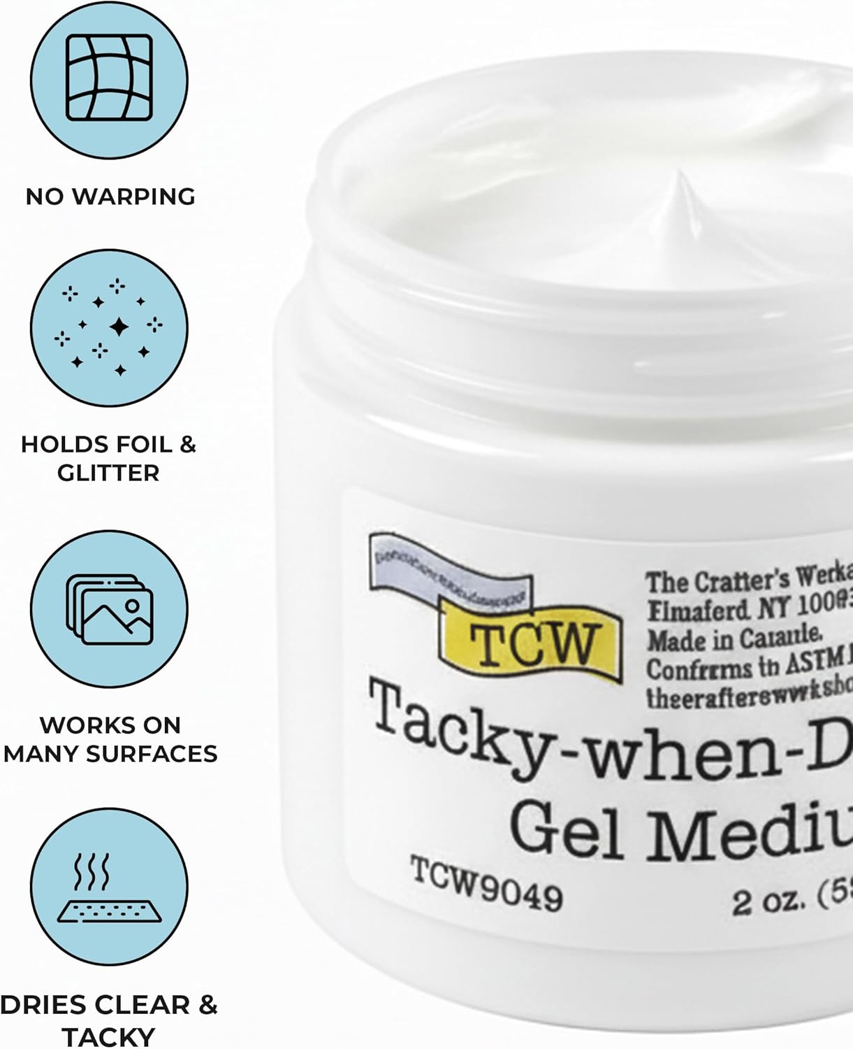The Crafter’s Workshop – Tacky-When-Dry Gel Medium, Foil Adhesive for Paper Crafts, Journaling & Mixed Media | Dries Clear & Tacky for Glitter, Gilding & Mica Effects, 2 oz Jar