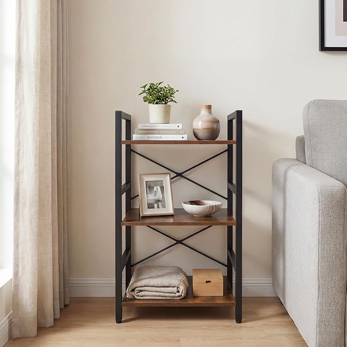 Tangkula 3-Tier Industrial Bookshelf, 16.5" Width Wooden Open Bookcase - Image 4