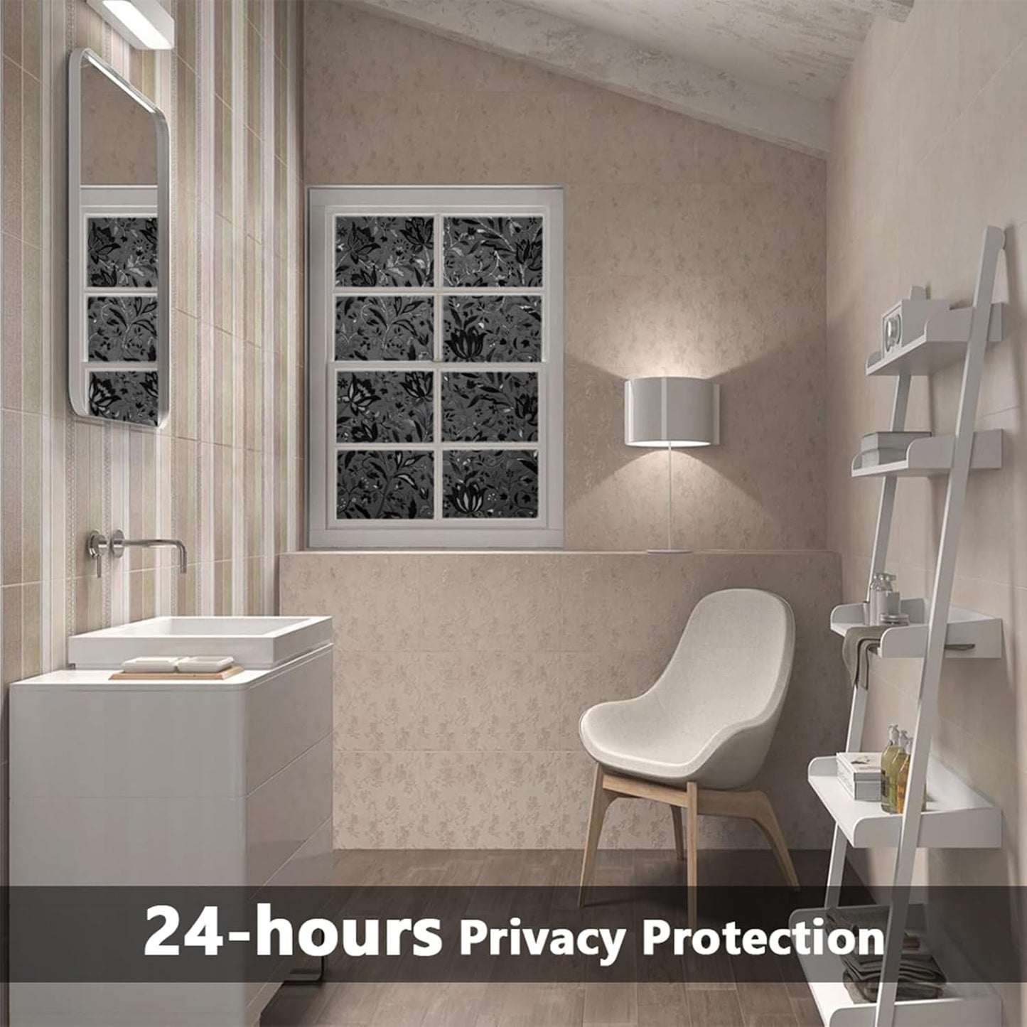 LEMON CLOUD Total Blackout Window Film Privacy Static Cling Frosted Black Window Covering 100% Opaque Film Tint Darkening Removable Film for High Privacy，(Blackout Tulip Design,29.5 x157.4 inches)