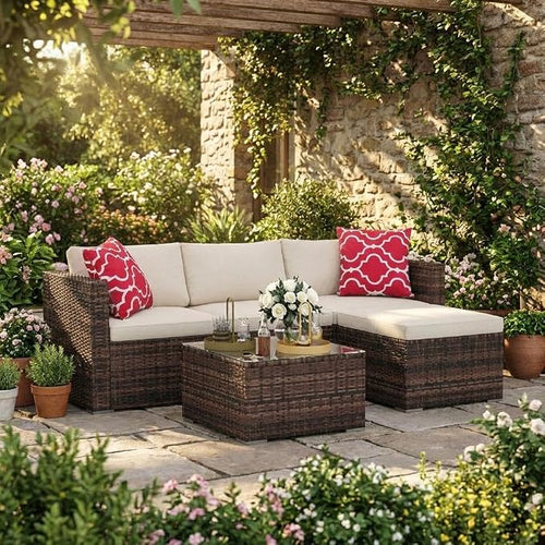 5-Piece L-Shaped Outdoor Patio Furniture Set, PE Wicker Sectional Sofa Set by GarveeLife
