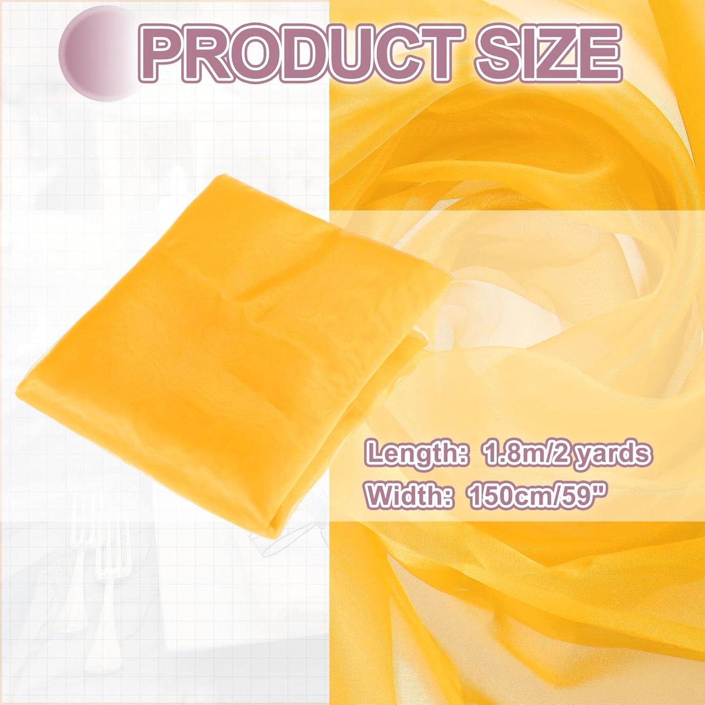 MECCANIXITY Iridescent Sheer Organza Fabric, 2 Yards x 59 Inches Solid Holographic Shiny Fabric Organza Cloth for Wedding, Curtains, Costume, Photo Background, Dark Yellow