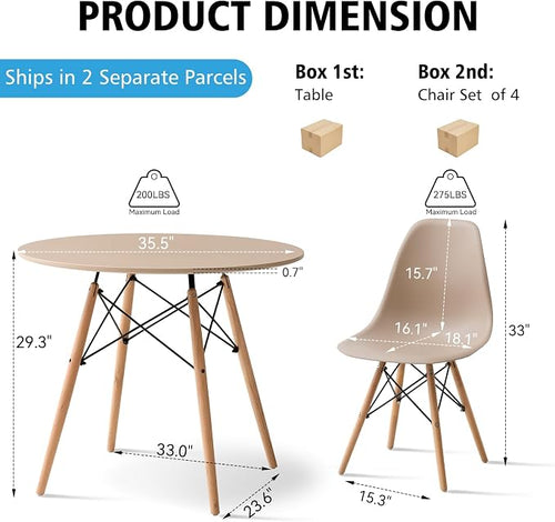 5-Piece Round Dining Table Set, Small 35.5" Kitchen Table Chairs Set of 4 Space - Image 2