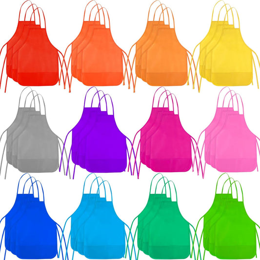 36 Pieces 12 Colors Kids Painting Aprons Kids Art Aprons with 2 Roomy Pockets for Art Painting Activity Kitchen Crafts
