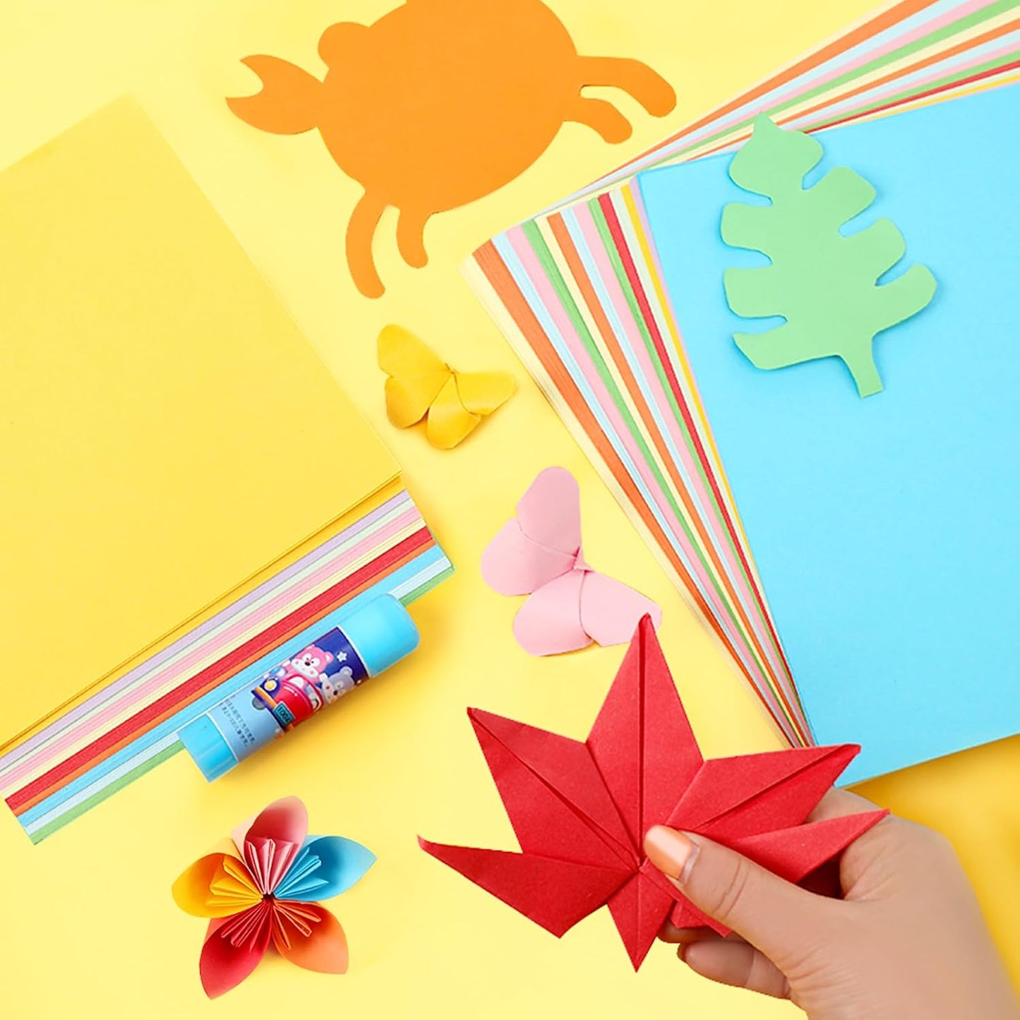 200 Sheets Origami Paper, 20 Colors Origami Craft Kit 6x6, Double Sided Color Origami Papers with 100pcs self-Adhesive Wiggle Eyes, Origami Paper for Kids Arts Crafts