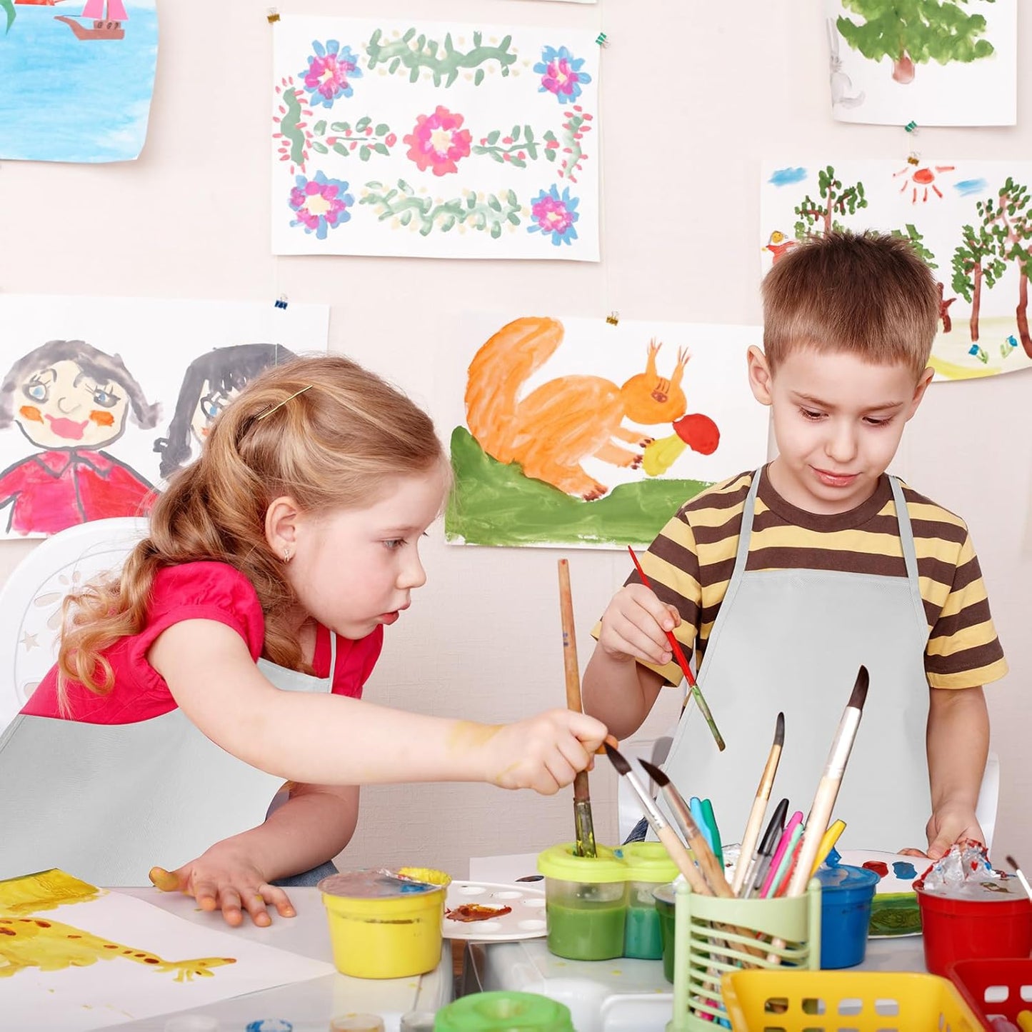 NACHLYNN 10/20/30 Pcs Kids Painting Apron Kid Art Aprons Toddler Paint Apron Smock with 2 Pockets for Cooking Painting Craft