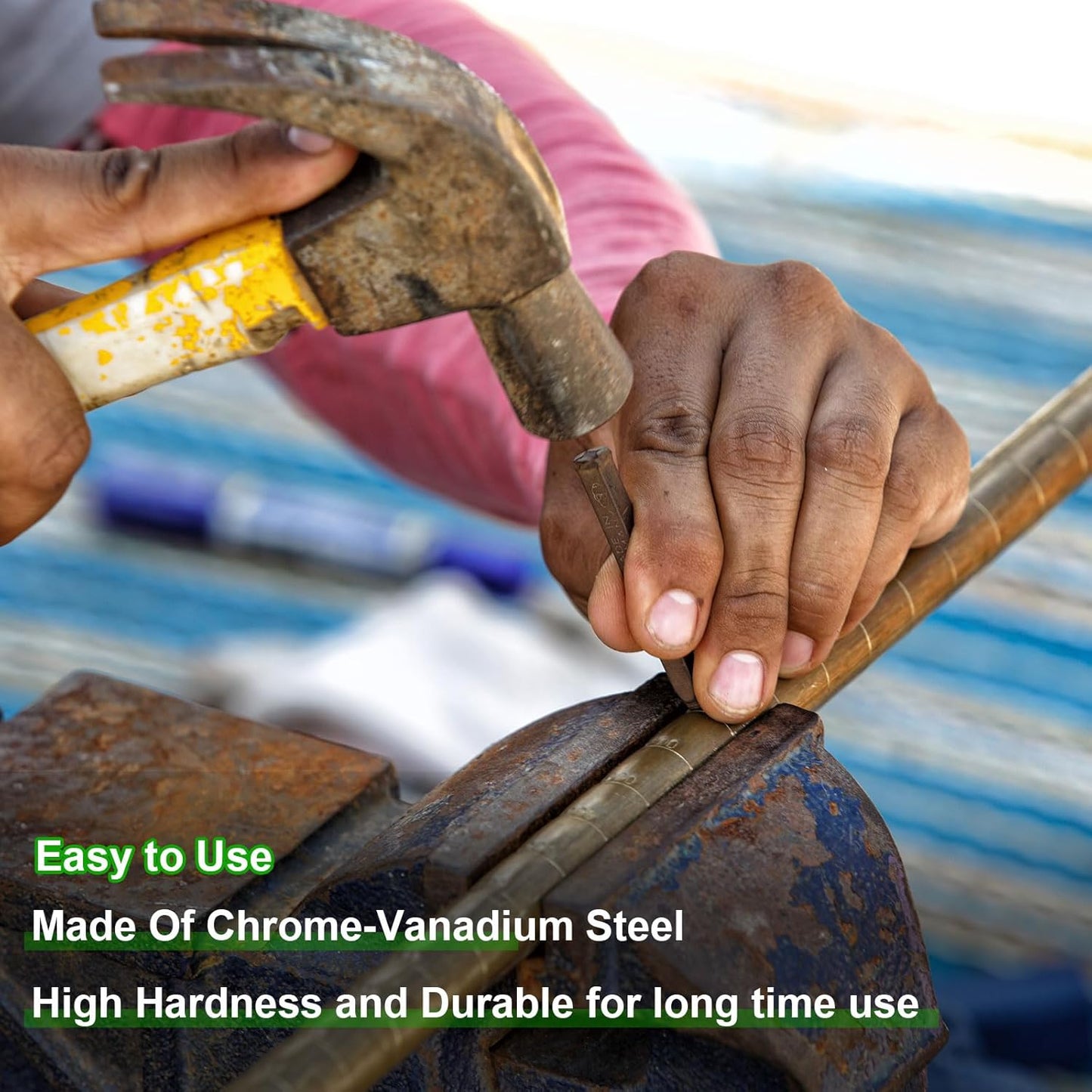 HARFINGTON 36pcs Metal Stamping Kit 1/4" (6mm) (A-Z, 0-8, "&" Symbol) Steel Letter Punch Press Tool with Hole Punch to Stamp on Metal, Plastic, Wood, Leather, Black