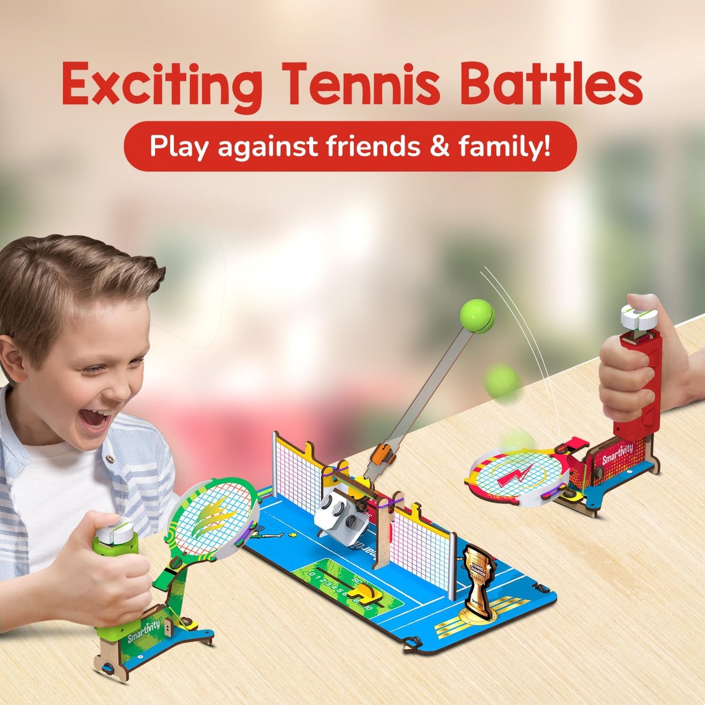 Smartivity Tabletop Tennis - Pickleball Game Kit for Kids 6 to 12, 2-Player STEM Toy with Mechanical Rackets & Scoreboard, Birthday Gift for Boys & Girls Age 6,7,8,9,10,11,12,13,14 Years