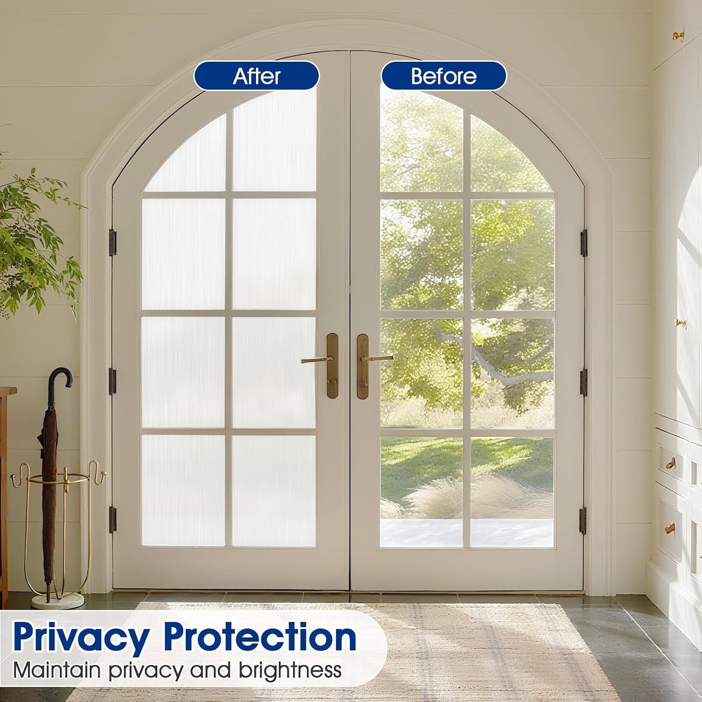 Privacy Window Film Static Cling, Frosted Glass Decorative Window Film with 96% UV Blocking, Non-Adhesive Removable Window Cling for Home Office Bathroom, 35.4 x 78.7 Inches, White