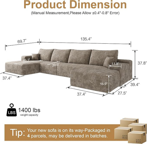 136" Sectional Couches for Living Room Cloud Couch Sofa - Image 2