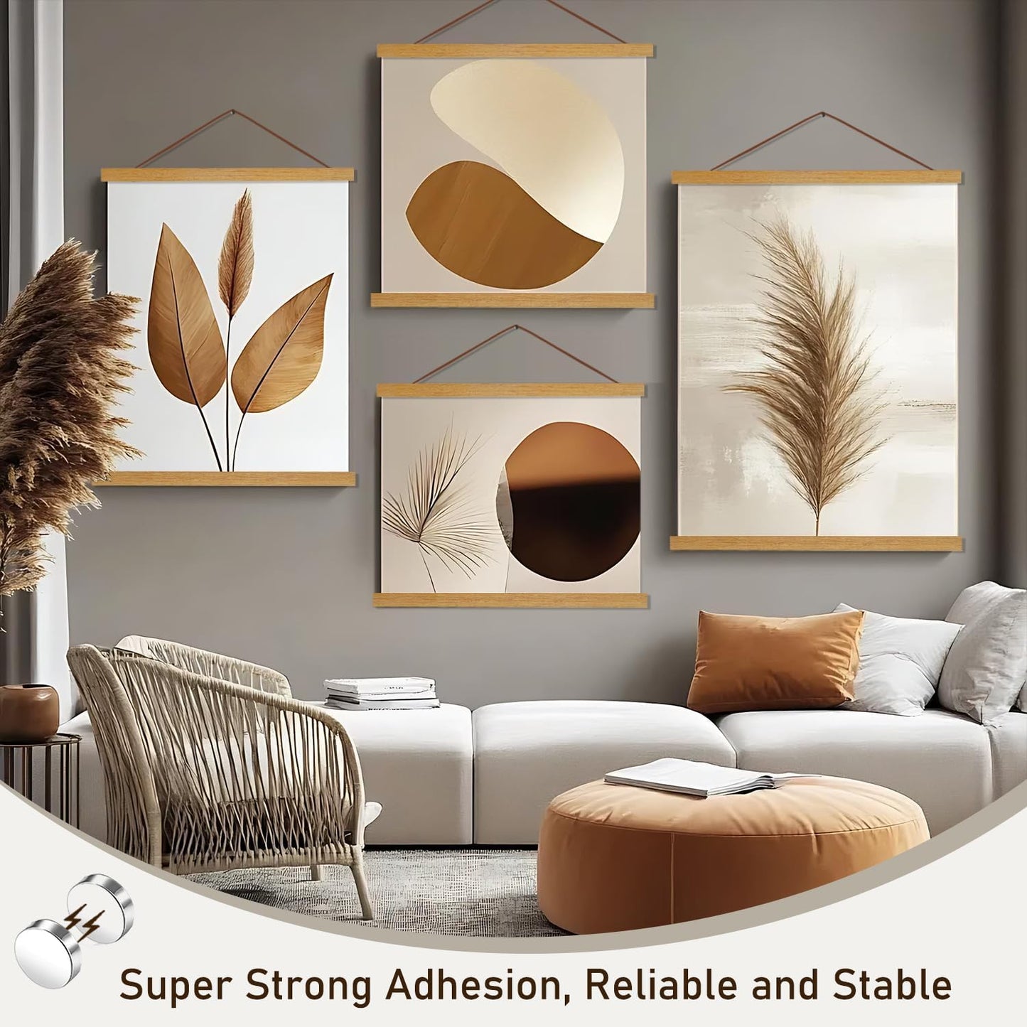 Artmag Magnetic Poster Hanger Frame, 12x18 12x16 12x24 Light Wood Wooden Magnet Canvas Artwork Print Poster Hangers Frames Hanging Kit (Teak Wood, 12")