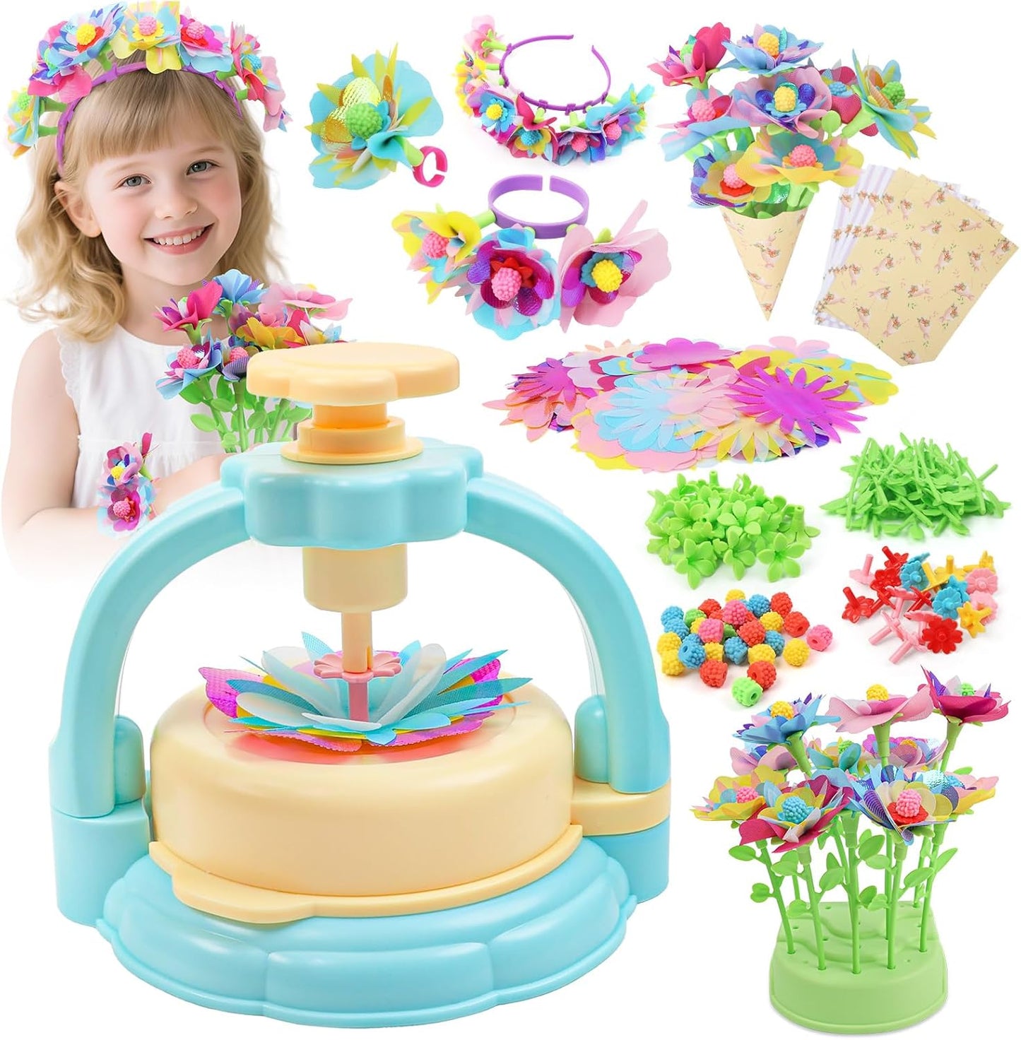 Flower Craft Kit for Kids Ages 4-8 – DIY Fabric Bouquet Toy for Girls and Boys – No Glue Reusable STEM Gift – Make 32+ Flowers – Birthday Arts & Crafts Activity