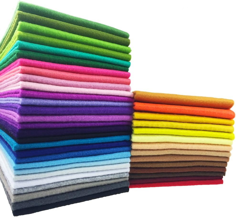 flic-flac 42pcs1.4mm Thick Soft Felt Fabric Sheet Assorted Color Felt Pack DIY Craft Sewing Squares Nonwoven Patchwork (20cm * 20cm)