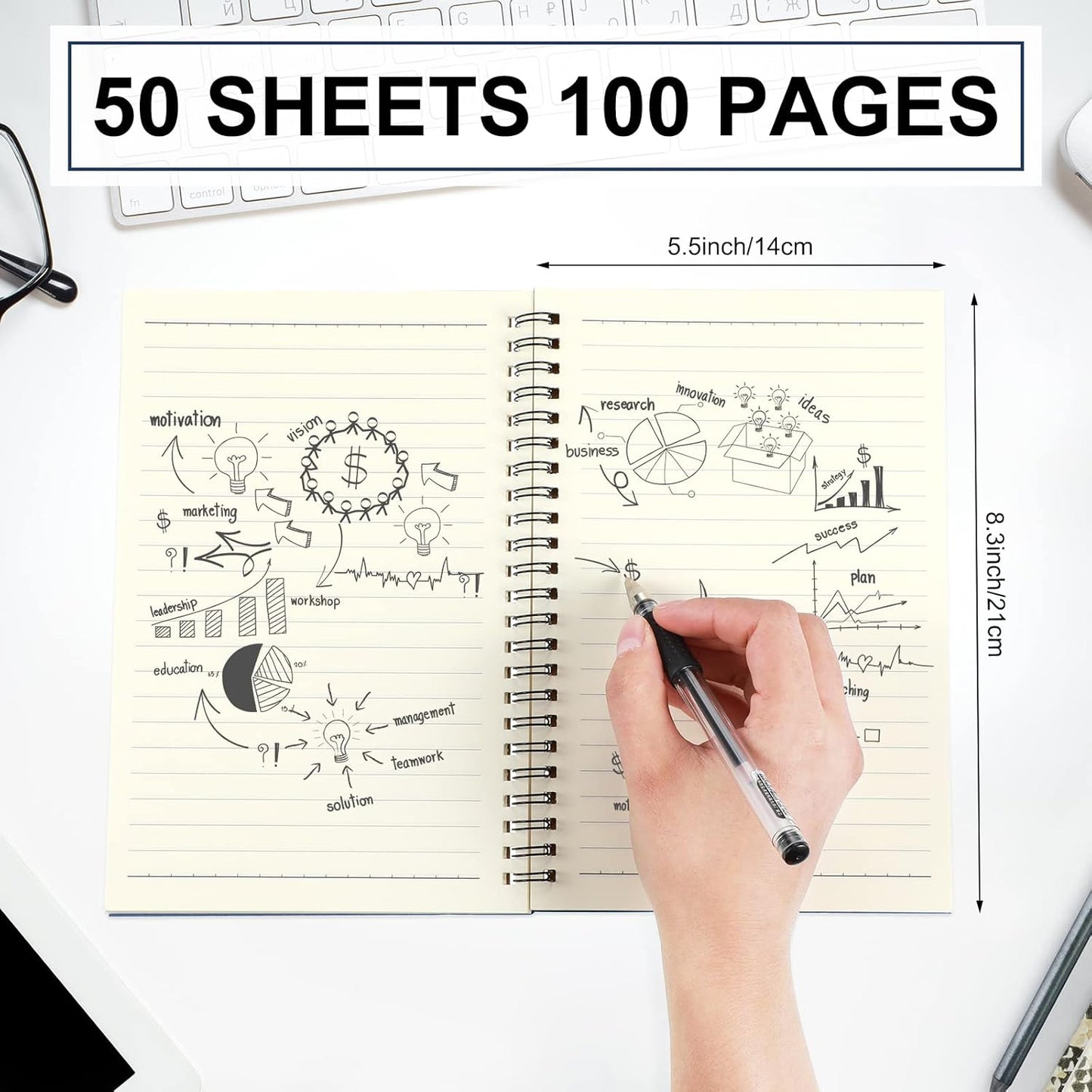 Yahenda 36 Pcs Spiral Notebook Bulk A5 Journal Lined 8.3'' x 5.5'' Writing Composition Paper Small Notepad Subject Notebook for Students Office Business Back to School Supplies (Deep Blue)