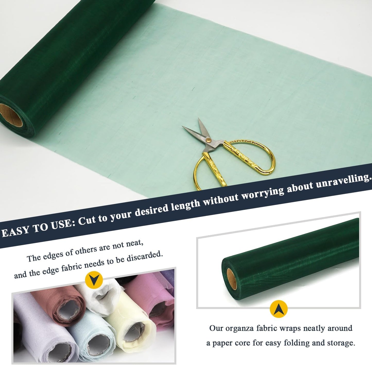 Organza Tulle Fabric Rolls, Crystal Organza 12" by 50 Yards (150 ft) Sheer Nylon Silky Shiny Netting Spool Bolt for DIY Craft Table Runner Wedding Baby Shower Party Decor (Hunter Green)