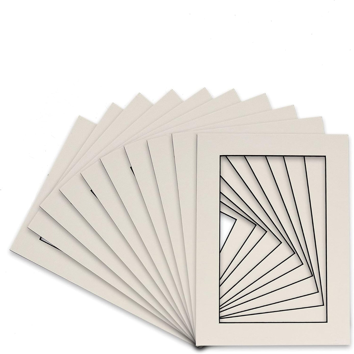 Pack of Ten 8.5x11 Mats Bevel Cut for 7x9 Photos - Acid Free White with Black Core Precut Matboards for Pictures, Photos, Framing - 4-ply Thickness