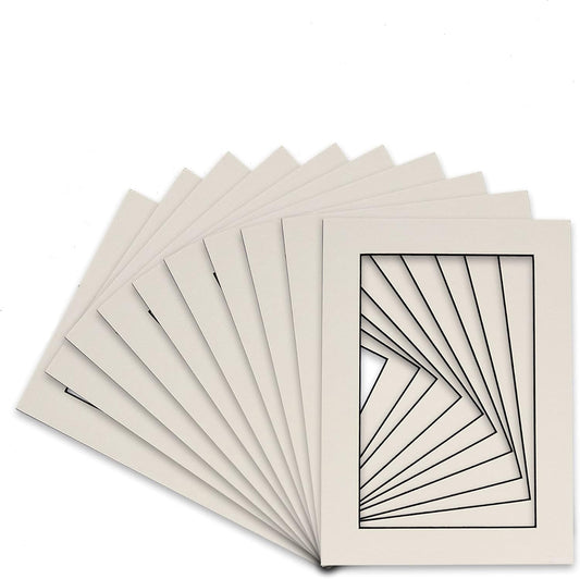 Pack of Ten 8.5x11 Mats Bevel Cut for 7x9 Photos - Acid Free White with Black Core Precut Matboards for Pictures, Photos, Framing - 4-ply Thickness