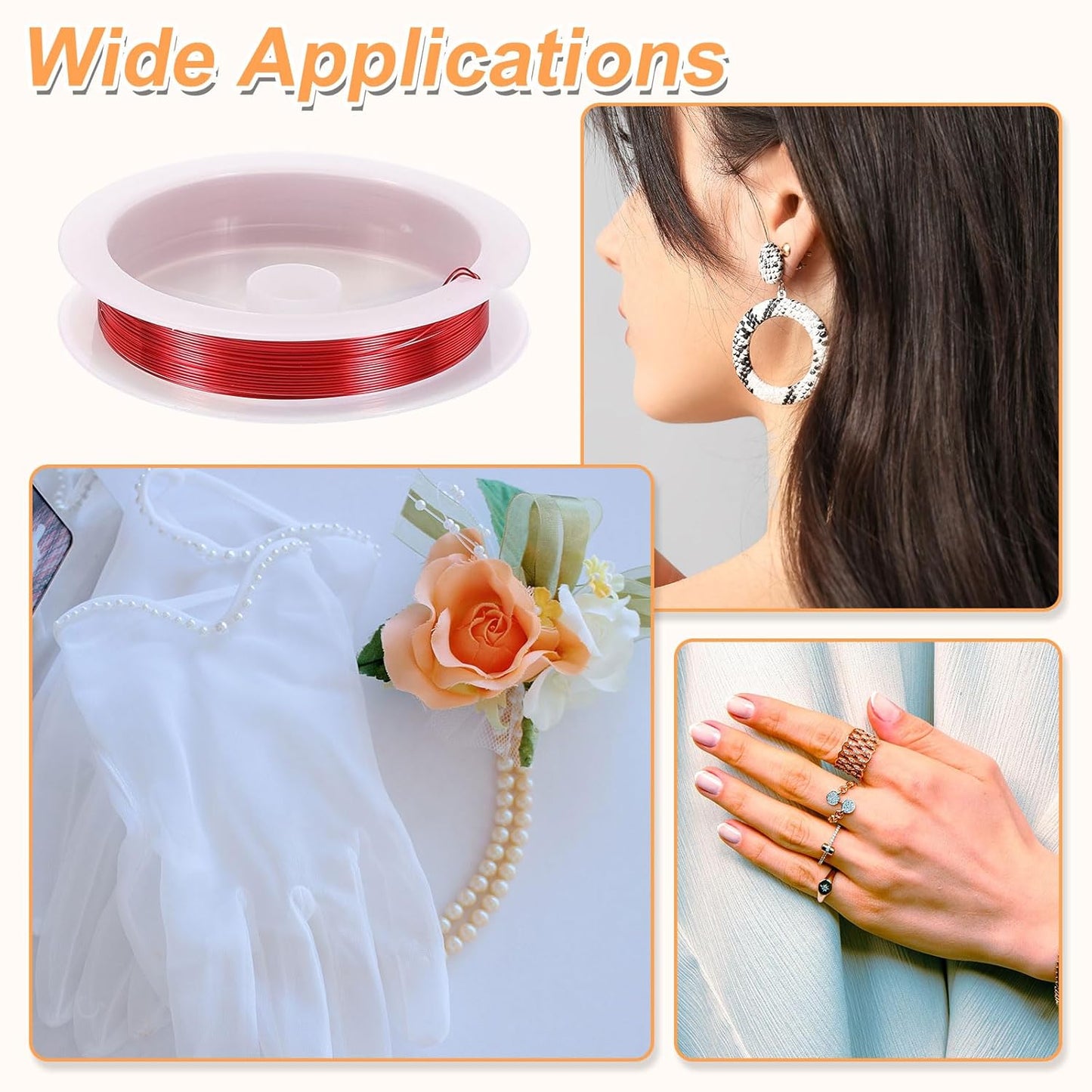 HARFINGTON 30ft Jewelry Wire, 26 Gauge (0.4mm) Brass Craft Soft Metal Tarnish Resistant Copper Beading Wire for Jewelry Making Supplies Crafting, Bright Red